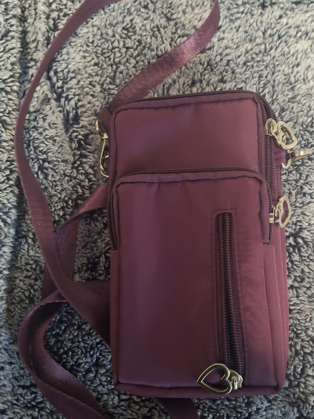 Plum Crossbody Phone Bag with Heart Zipper Pull